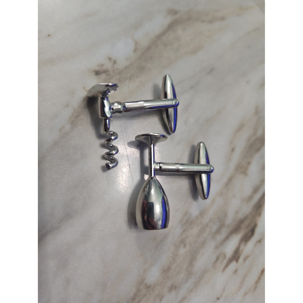 Corkscrew & Wine Glass MODERN Cuff Links bottle opener champagne flute
